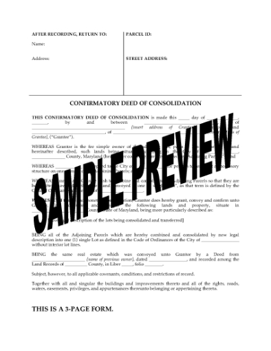 Picture of Maryland Confirmatory Deed of Consolidation