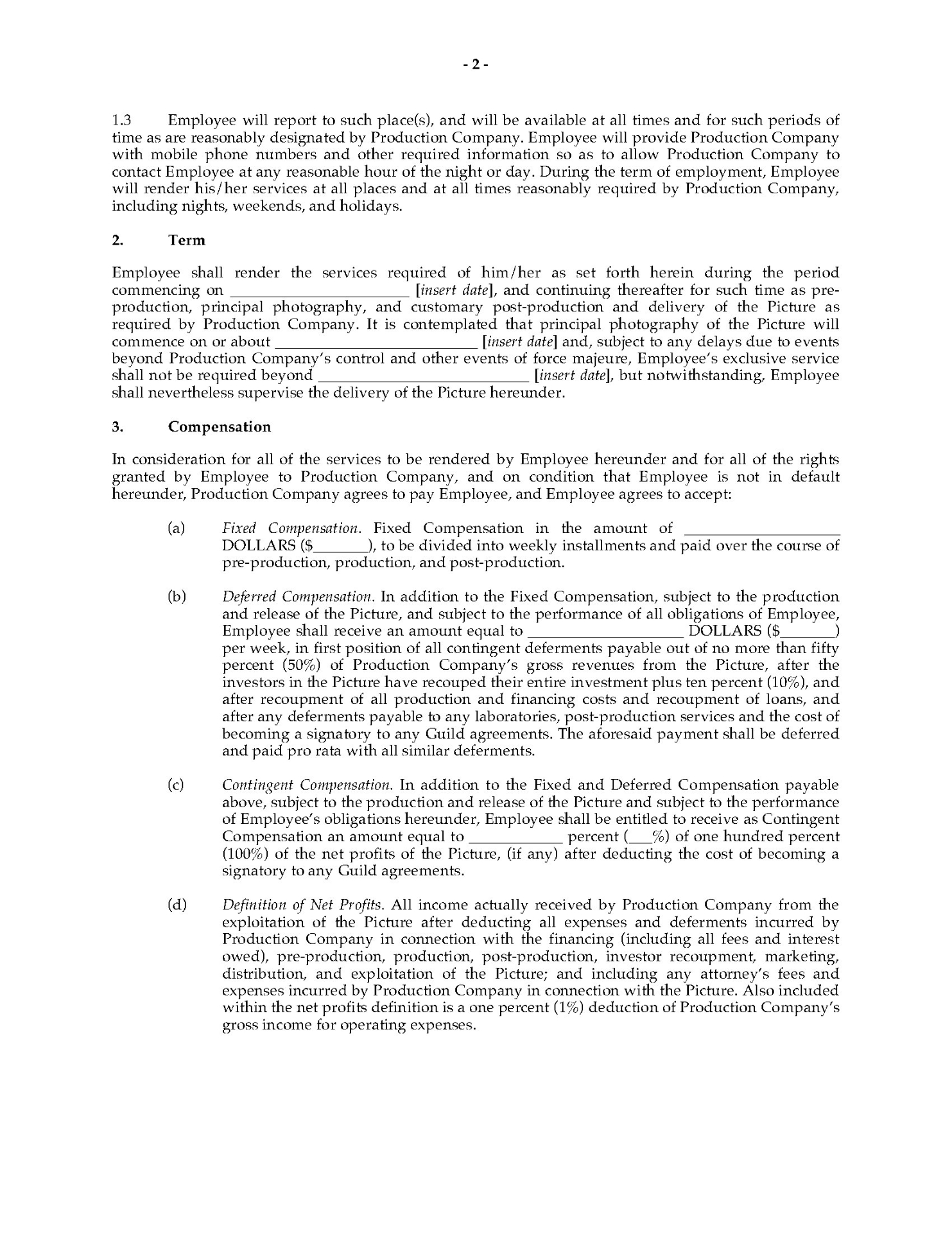 Film Producer Employment Contract | MegaDox.com