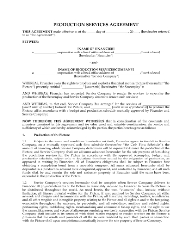Picture of Production Services Agreement for Motion Picture