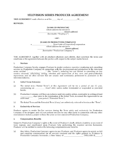 Producer Agreement for TV Series