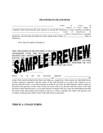 Picture of Oklahoma Transfer on Death Deed Forms