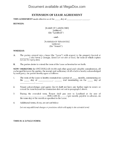 Georgia Residential Lease Extension Agreement