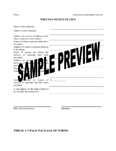 Saskatchewan Lien Claim Forms Package