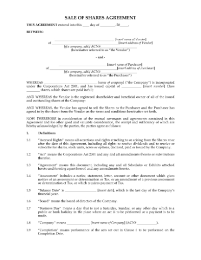 Picture of Share Purchase Agreement | Australia
