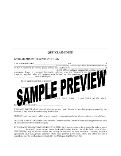 Picture of Michigan Quitclaim Deed from Husband and Wife to Individual
