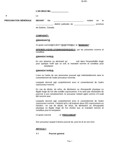 Picture of Quebec Mandat de protection (version française)