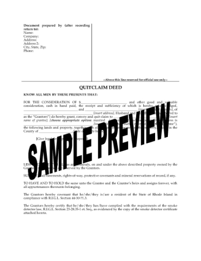 Picture of Rhode Island Quitclaim Deed from Husband and Wife to Individual