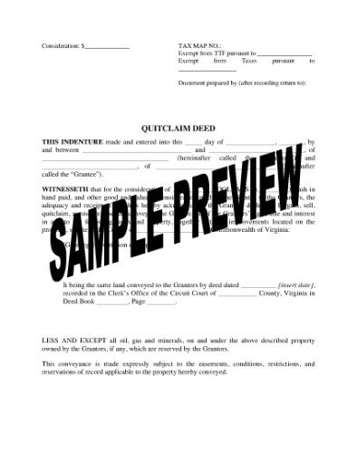 Picture of Virginia Quitclaim Deed from Husband and Wife to Individual