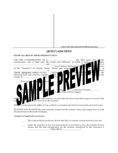Picture of West Virginia Quitclaim Deed from Husband and Wife to Individual