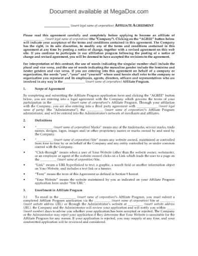Picture of Website Affiliate Agreement | USA