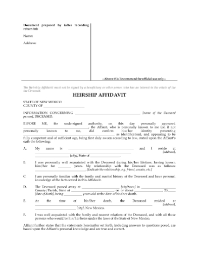Picture of New Mexico Affidavit of Heirship