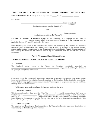 Picture of Alberta Residential Lease with Option to Purchase