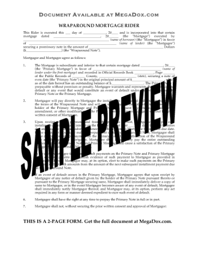 Picture of Wraparound Mortgage Rider | USA