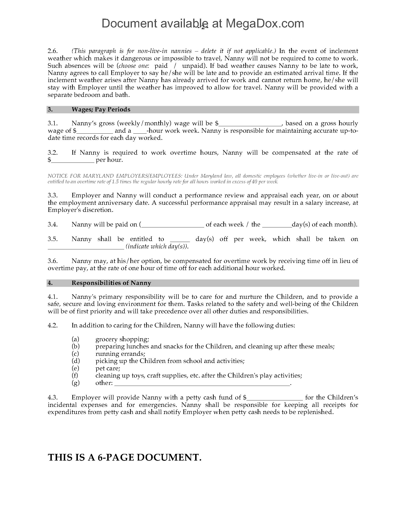 USA Nanny Employment Agreement | MegaDox.com