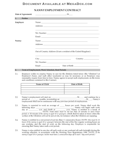 Picture of UK Nanny Employment Contract