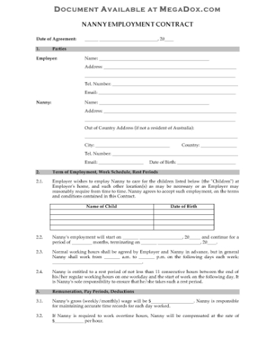 Picture of Australia Nanny Employment Contract