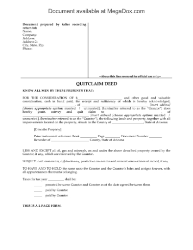 Picture of Arizona Quitclaim Deed