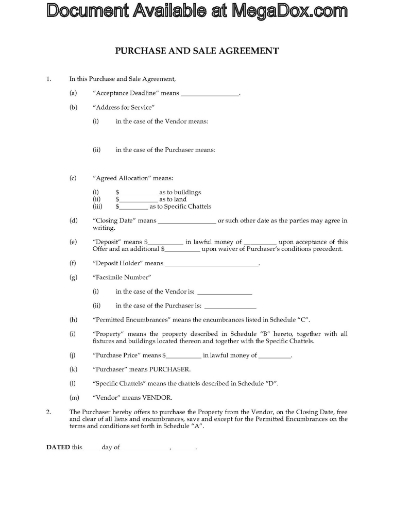 Picture of Bare Land Purchase and Sale Agreement | Canada