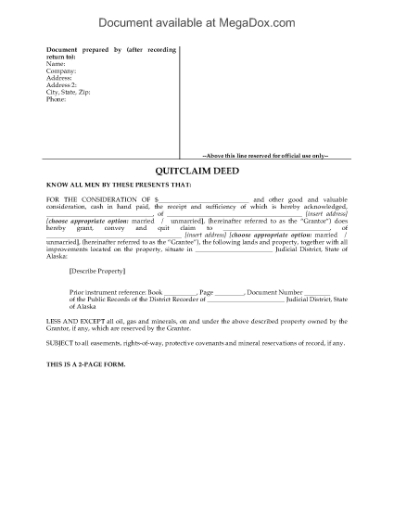 Picture of Alaska Quitclaim Deed
