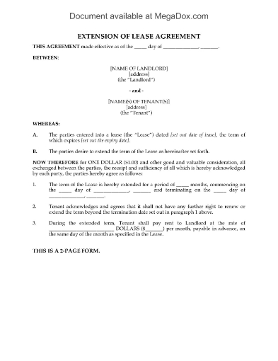 Alberta agreement to extend the term of a residential lease