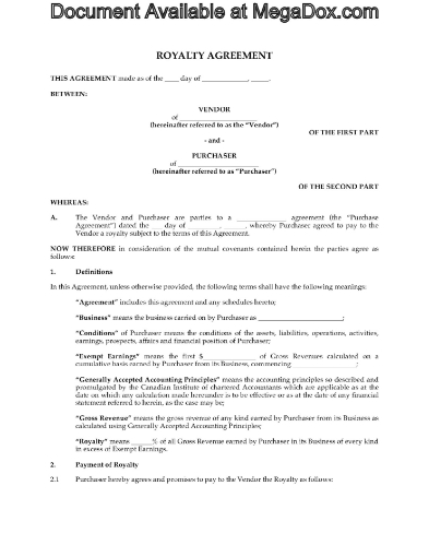 Canada Royalty Agreement for Intellectual Property