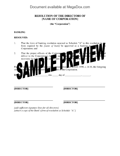 Ontario Directors Resolution approving and adopting banking resolution