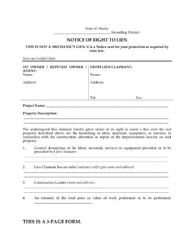 Alaska Notice of Right to Lien