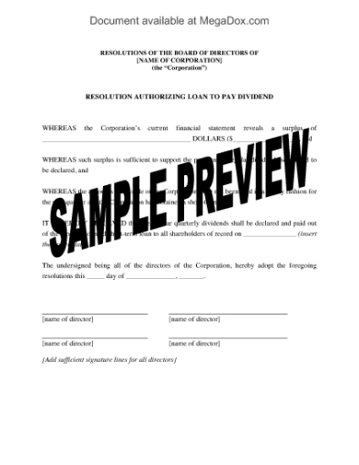 Picture of Directors Resolution Authorizing Loan to Pay Dividend