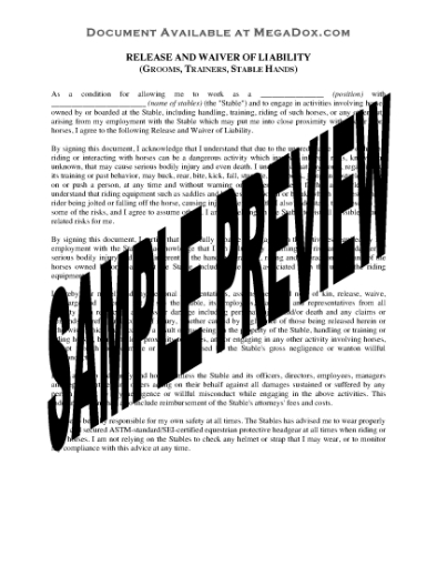 Picture of West Virginia Stable Worker Release Form