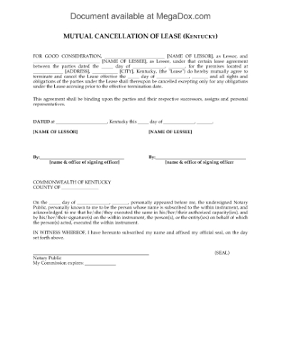 Picture of Kentucky Mutual Cancellation of Commercial Lease