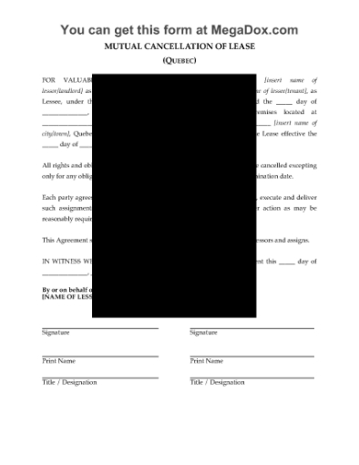 Picture of Quebec Mutual Cancellation of Commercial Lease