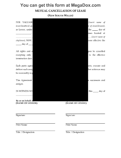 Cancellation agreement between landlord and tenant to terminate a business lease in New South Wales