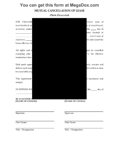 Simple cancellation agreement between landlord and tenant to cancel a commercial business lease in New Zealand