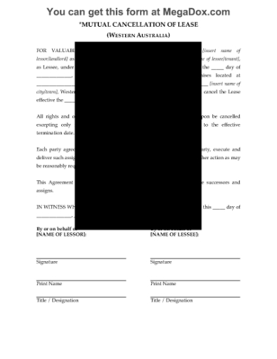 Picture of Western Australia Mutual Cancellation of Commercial Lease