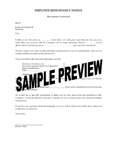 Redundancy notice form for employees in the UK