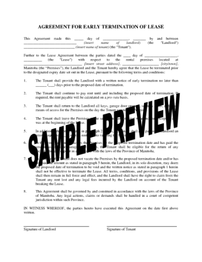 Picture of Manitoba Agreement to Terminate Lease Early
