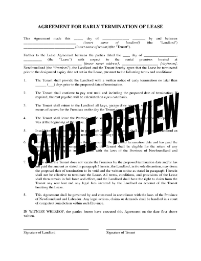 Newfoundland Agreement for Early Termination of Lease