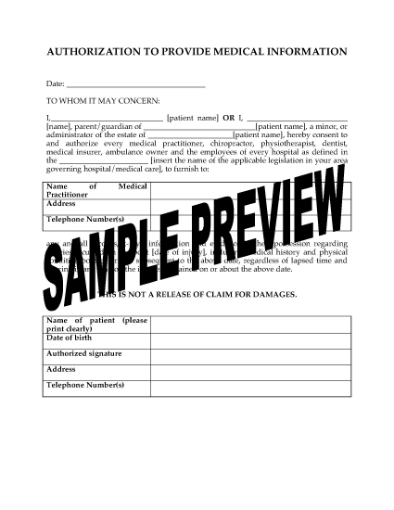 Picture of Chiropractic Patient Blanket Authorization Form