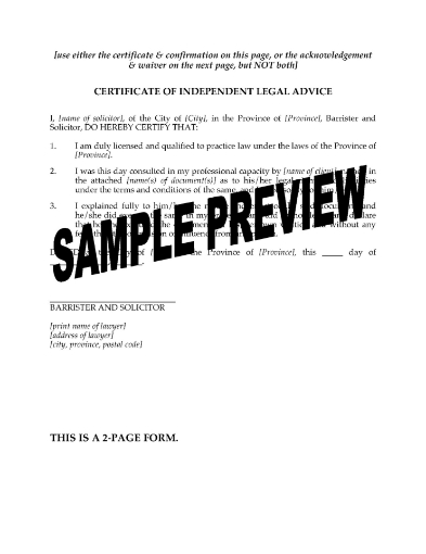 Canada Certificate of Independent Legal Advice
