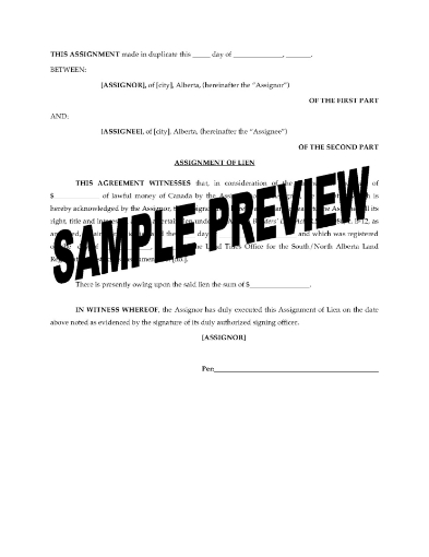 Alberta Assignment of Builder's Lien