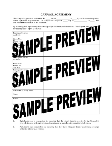Template carpooling contract for 2 or more people