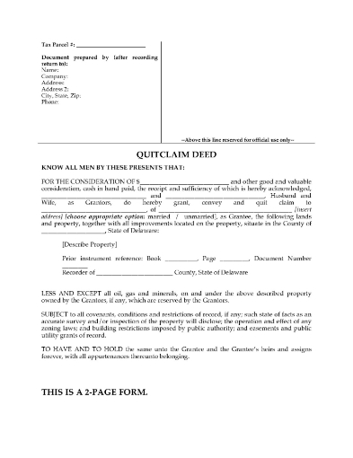 Delaware Quitclaim Deed (two persons to one person)