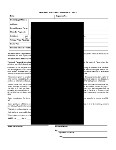 Picture of Flooring Agreement Promissory Note