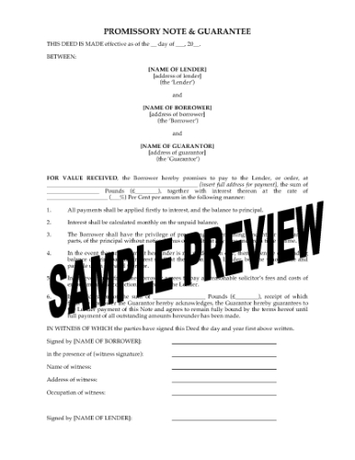 Picture of Promissory Note with Guarantee | UK