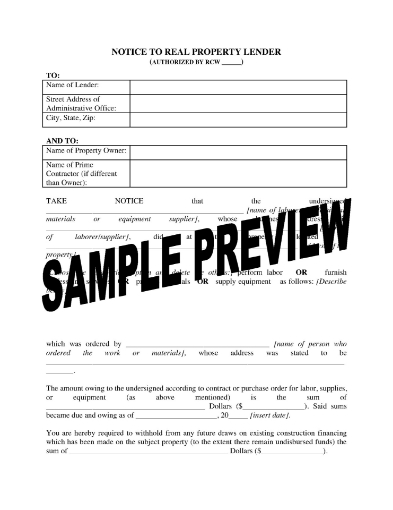 Washington Notice to Real Property Lender