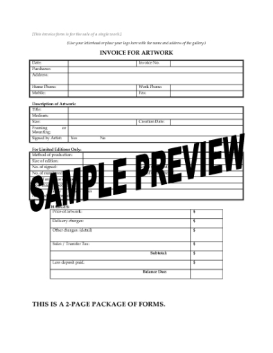 Picture of Invoice Forms for Artists