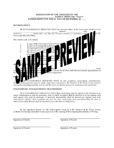 Canada Family Trust Annual Resolutions