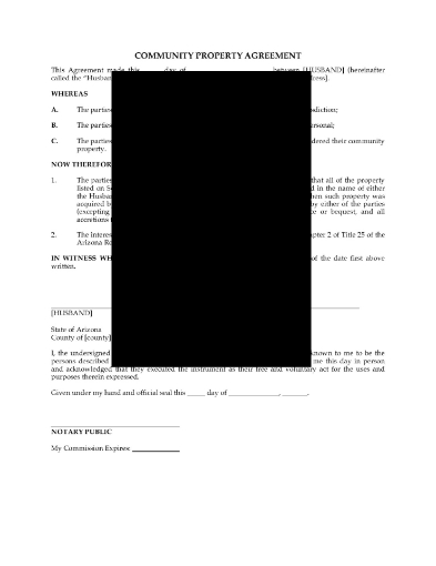 Arizona Community Property Agreement