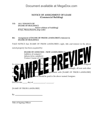 Picture of Massachusetts Notice of Assignment of Commercial Lease