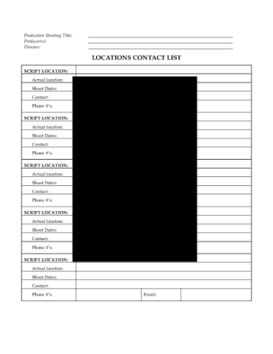 Picture of Film Location Contact List